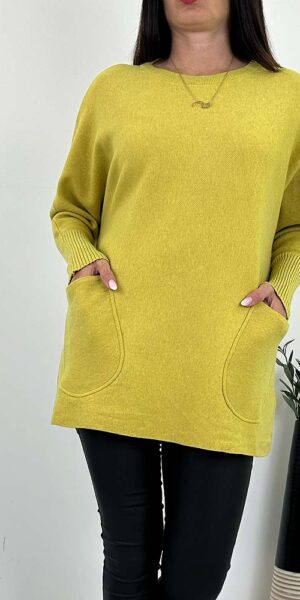 SWETER LIMAGO żółty oversize z kieszeniami