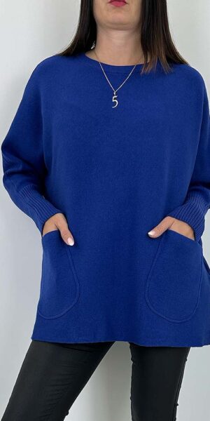 SWETER LIMAGO oversize z kieszeniami chabrowy