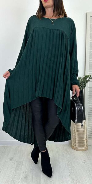 Tunika „Plisowana Elegancja” Plus Size butelkowa zieleń