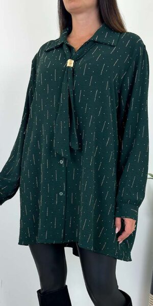 MELANIA KOSZULA BLUZKA z ozdobnymi cekinami butelkowa zieleń