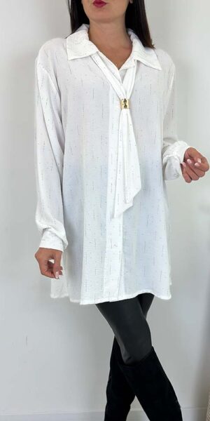 MELANIA KOSZULA BLUZKA z ozdobnymi cekinami biała