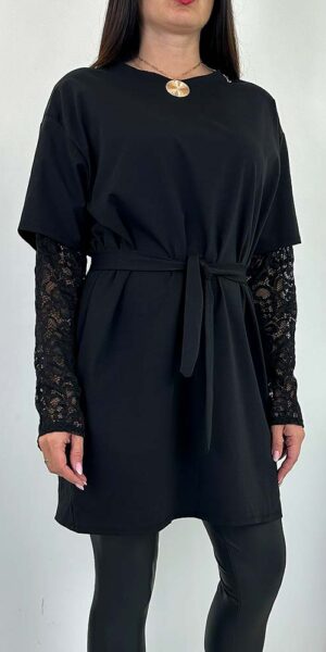 NOLA TUNIKA KORONKOWE RĘKAWY CZARNA