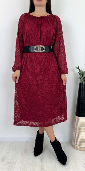 ALBA sukienka koronkowa dekolt hiszpanka bordowa