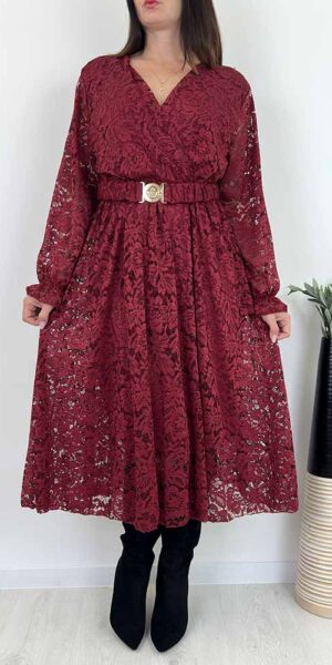 SUKIENKA MONALIZA koronkowa z paskiem bordowa