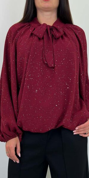 BLUZKA ROSA błyszcząca z kokardką bordowa