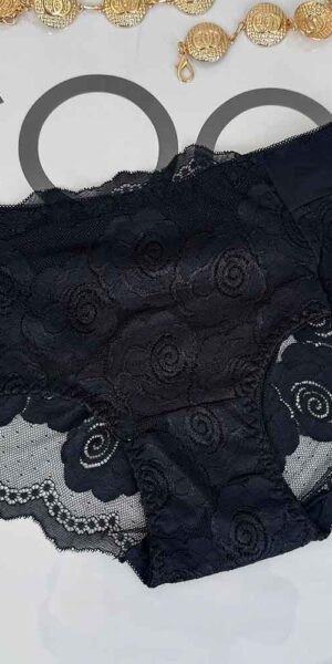 Majtki Bawełniane GŁADKIE z Koronką CZARNE