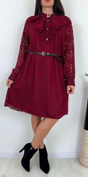 VALERIA KORONKOWA SUKIENKA Z ŻABOTEM bordowa