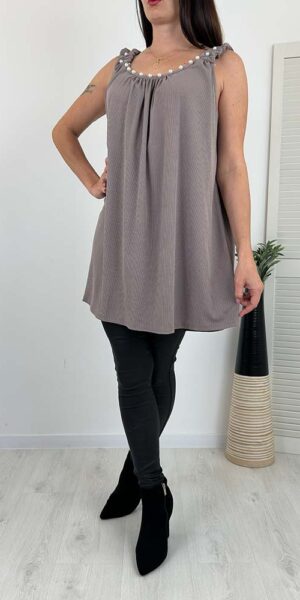 TOP BOKSERKA PEREŁKI BLUZKA beżowy fango