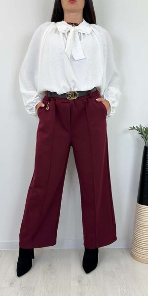 RICO  SPODNIE SZEROKIE  z paskiem bordo