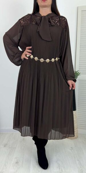 LORENA SUKIENKA PLUS SIZE plisowana czekolada