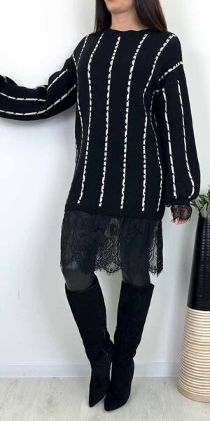 LINA TUNIKA SWETERKOWA – z koronką czarna