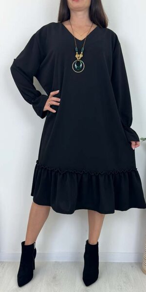 RIMI Sukienka PLUS SIZE z  falbanka czarna