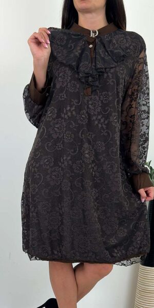 VALERIA KORONKOWA SUKIENKA Z ŻABOTEM czekoladowa