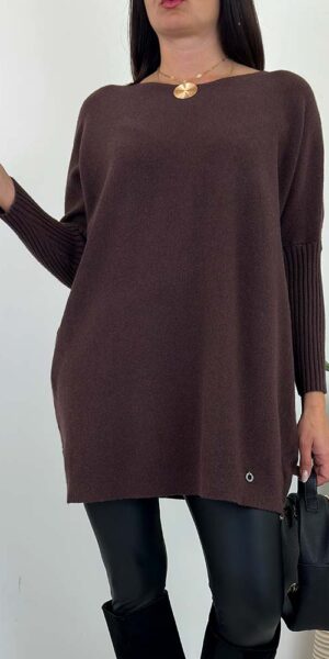 PAMELA DŁUGI  SWETER TUNIKA czekolada