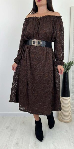 ALBA sukienka koronkowa dekolt hiszpanka czekoladowa