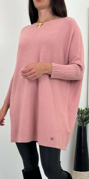 PAMELA DŁUGI  SWETER TUNIKA PUDROWY