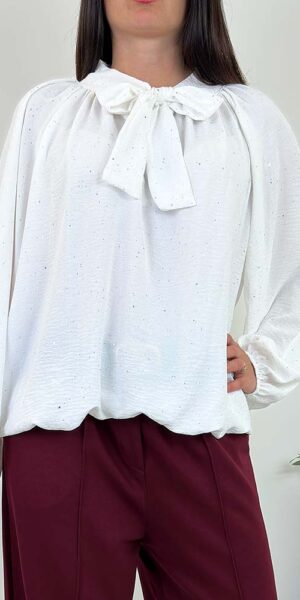 BLUZKA ROSA błyszcząca z kokardką biała