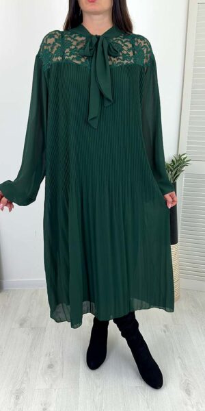 LORENA SUKIENKA PLUS SIZE plisowana butelkowa zieleń