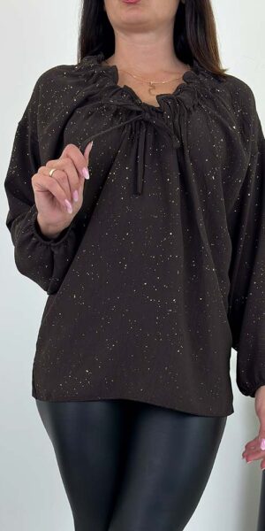 SPARK BLUZKA połyskiem i wiązaniem czekoladowa