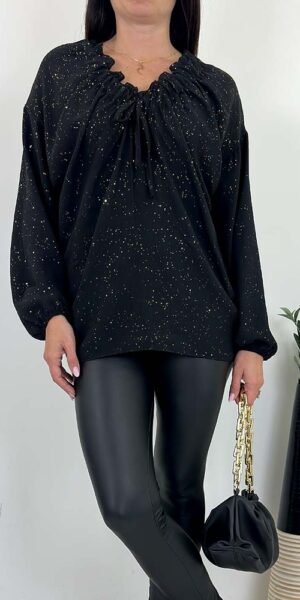 SPARK BLUZKA połyskiem i wiązaniem czarna