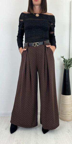 DOLCI  SPODNIE SZEROKIE szwedy cekiny czekoladowe brązowe