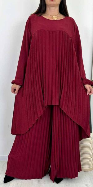 PALAZZO SPODNIE szerokie plisowane plus size bordo