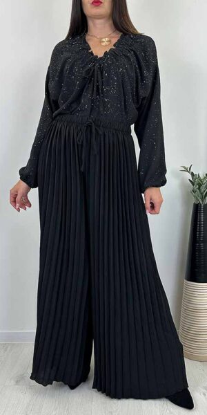 PALAZZO SPODNIE szerokie plisowane plus size czarne