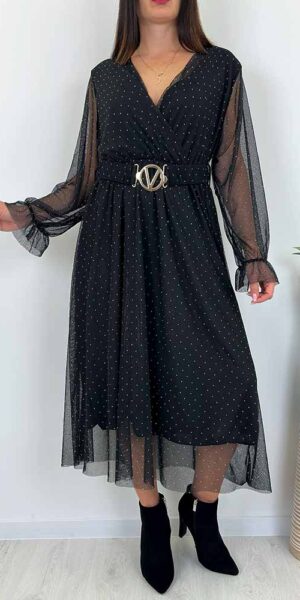 Sukienka Dalia siateczkowa z drobnymi cekinami czarna