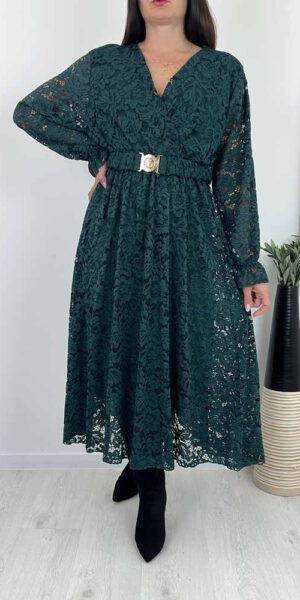 SUKIENKA MONALIZA koronkowa z paskiem butelkowa zieleń