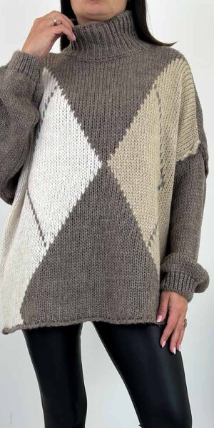 ARDEN SWETER W ROMBY Z GOLFEM FANGO