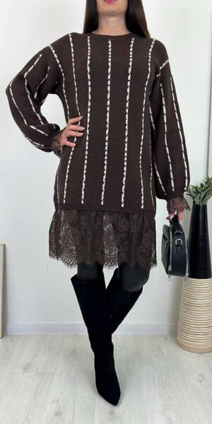 LINA TUNIKA SWETERKOWA – z koronką czekolada