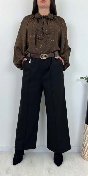 RICO  SPODNIE SZEROKIE  z paskiem czarne