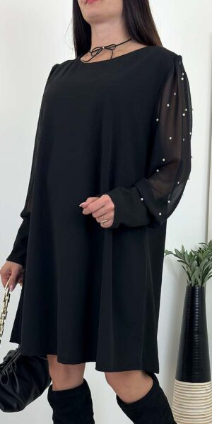 SUKIENKA SUZI CZARNA trapezowa perełki na rękawach