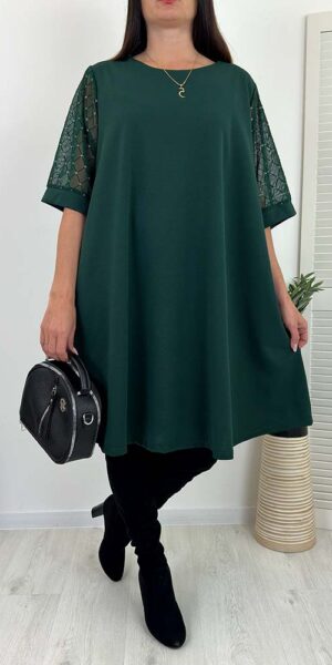 SUKIENKA DIEGO trapezowa siateczkowe rękawy butelkowa zieleń