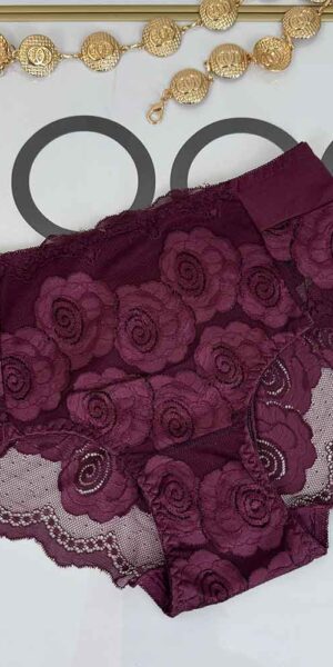 Majtki Bawełniane GŁADKIE z Koronką BORDOWE