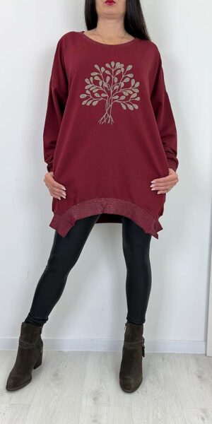 TUNIKA BLUZA VIVIEN wyszywane drzewko bordowa