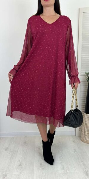 SUKIENKA DORA w drobne cekiny siateczkowa bordo
