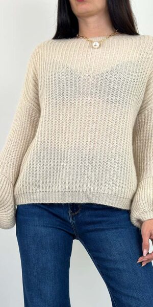SOFT SWETER rękawy bufka-dzwonek beżowy