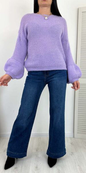 SOFT SWETER rękawy bufka-dzwonek lawendowy