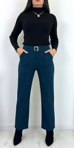 REST SPODNIE Z KIESZENIAMI szerokie elastyczne butelkowa zieleń