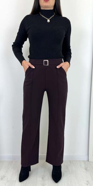 REST SPODNIE Z KIESZENIAMI szerokie elastyczne bordowe (wiśniowe)