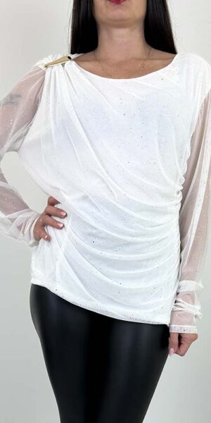 ANNY  bluzka z marszczeniami i połyskiem biała