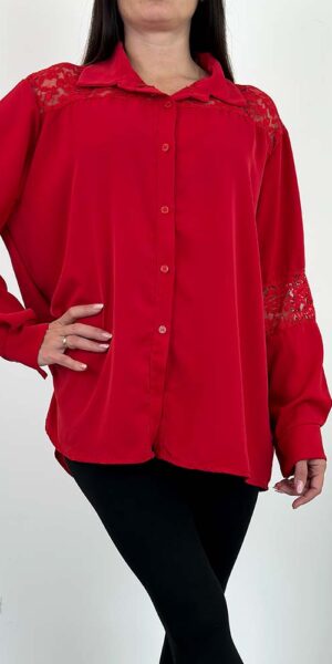 FLOW KOSZULA lejąca z koronka czerwona
