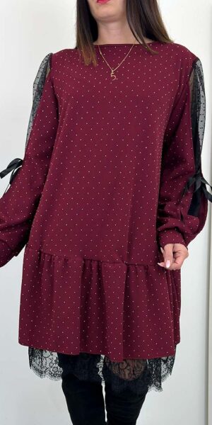 SUKIENKA GREMI siateczkowe rękawki W CEKINY bordowa