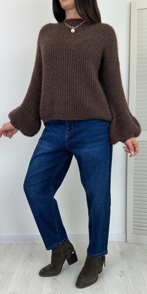 SOFT SWETER rękawy bufka-dzwonek czekoladowy