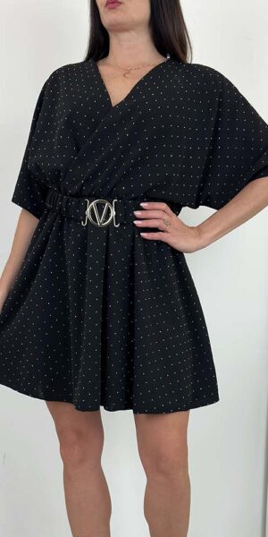 KOMBINEZON PERŁA w drobne cekiny z paskiem czarny