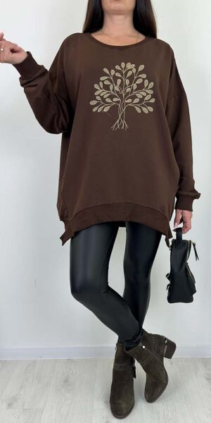 TUNIKA BLUZA VIVIEN wyszywane drzewko czekolada