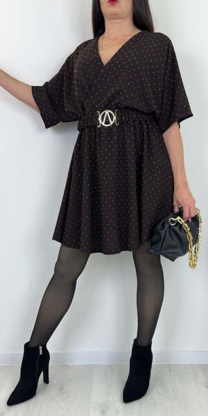 KOMBINEZON PERŁA w drobne cekiny z paskiem gorzka czekolada