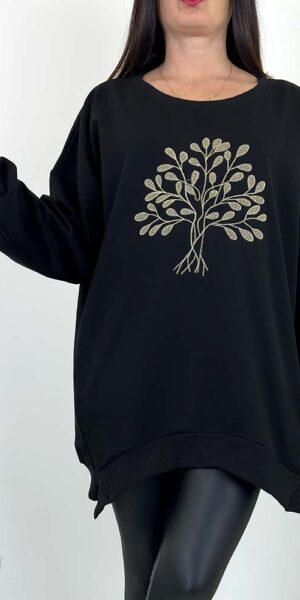 TUNIKA BLUZA VIVIEN wyszywane drzewko czarna