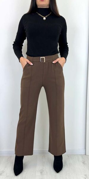 REST SPODNIE Z KIESZENIAMI szerokie elastyczne mokka